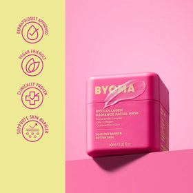 BYOMA ingredient label focusing on Bio-Collagen, cica, and ceramides benefits