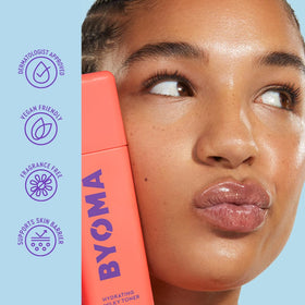 BYOMA toner next to a ruler showing 5.07 fl oz size for scale