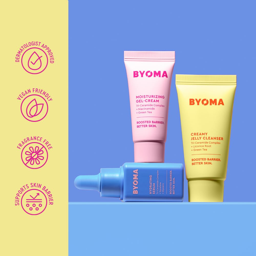 BYOMA products on bathroom shelf lifestyle scene showing everyday routine convenience