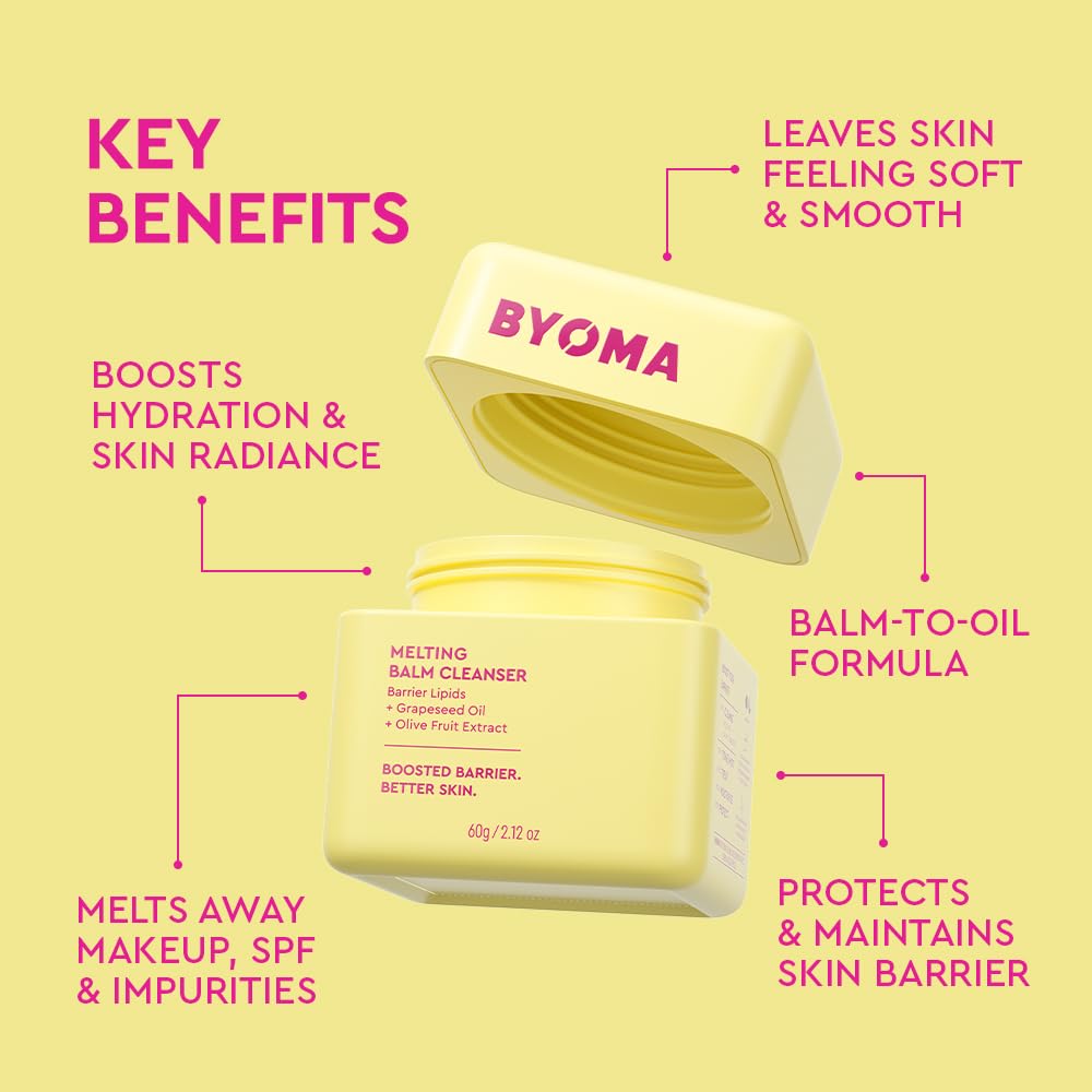 BYOMA scoop of balm on finger demonstrating silky spreadability