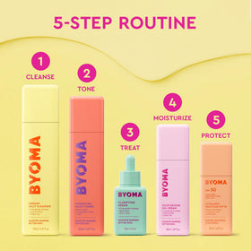 BYOMA serum staged with moisturizer to show routine pairing and balanced results