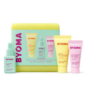 BYOMA front packaging of So Clear Set showing trio and travel sizes for convenience