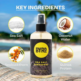 BYRD close-up label highlighting sea salt, coconut water and vegan benefits for trust