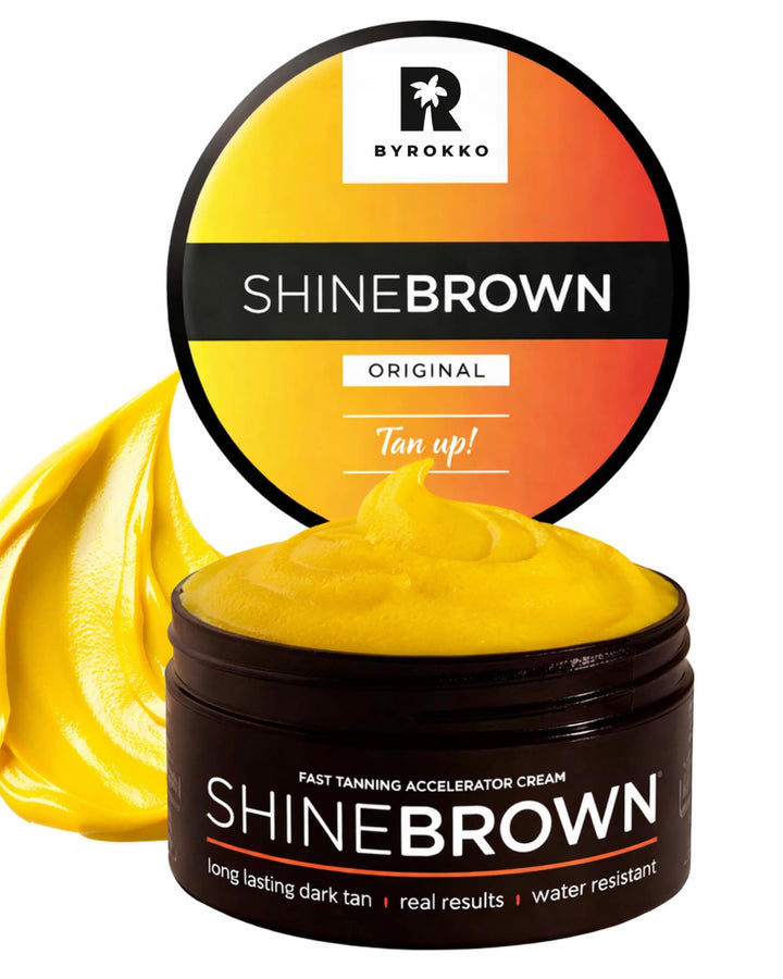 BYROKKO SHINEBROWN front packaging showing bottle and branding benefits