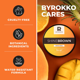 BYROKKO SHINEBROWN size comparison next to hand showing 7.1 fl oz scale