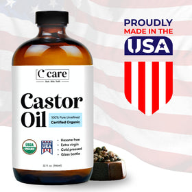 C CARE using dropper to apply castor oil to eyelashes for targeted conditioning