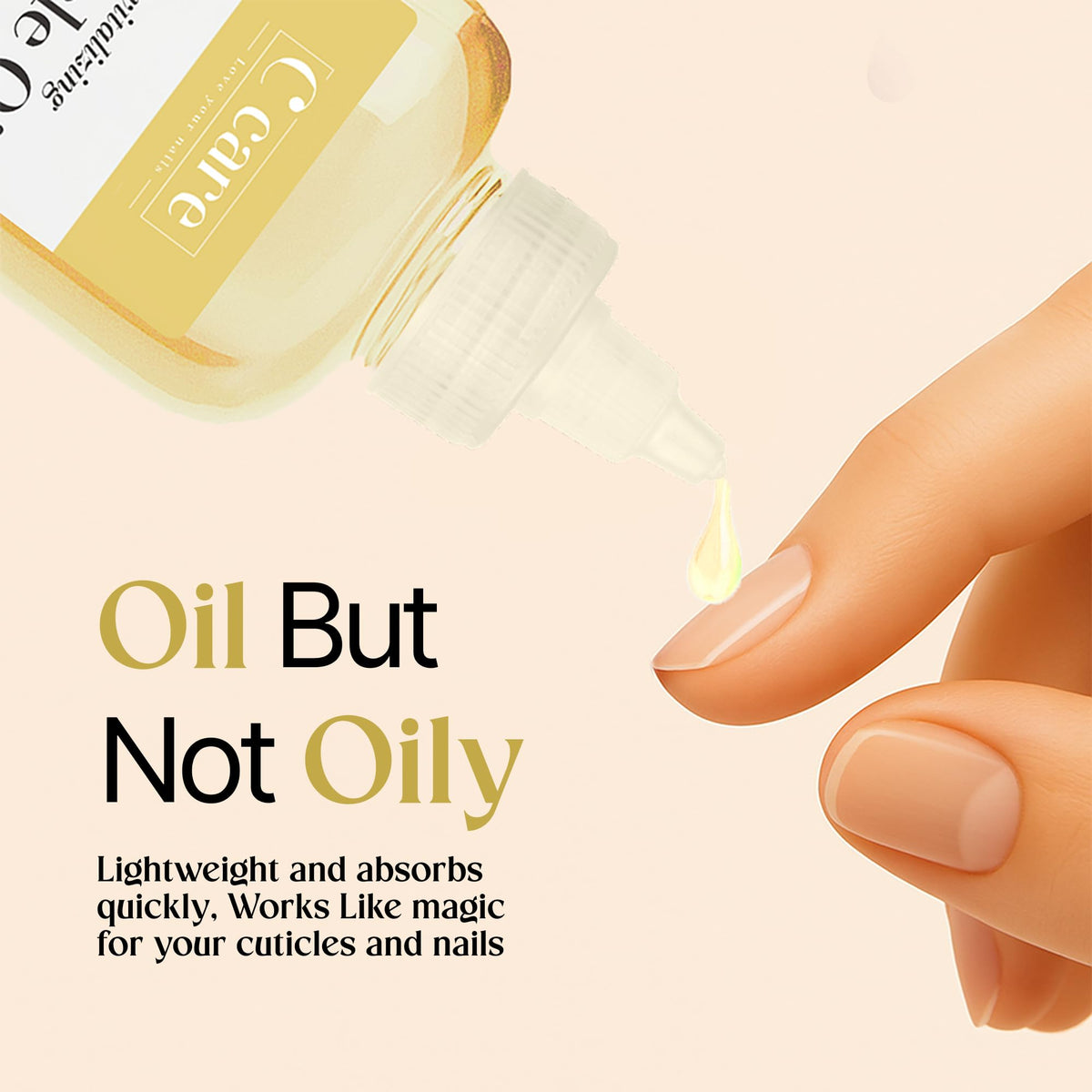 C CARE applying oil to cuticles showcasing improved hydration and softness