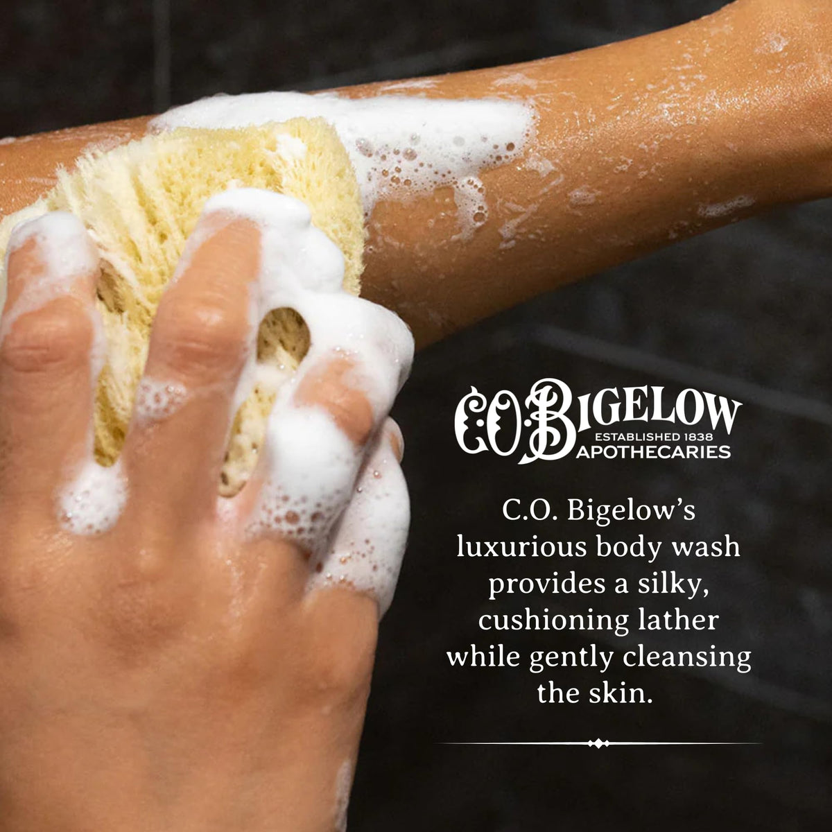 C. O. Bigelow pump dispensing gel highlighting smooth texture and hydration