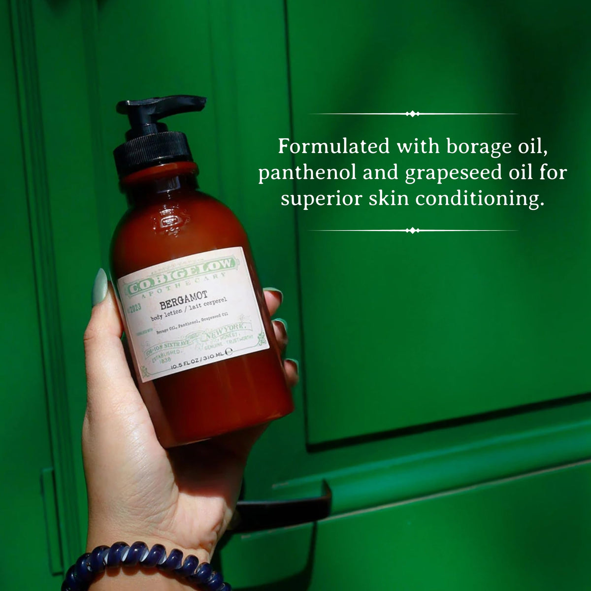 C. O. Bigelow label and ingredients list showing formulation transparency and benefits