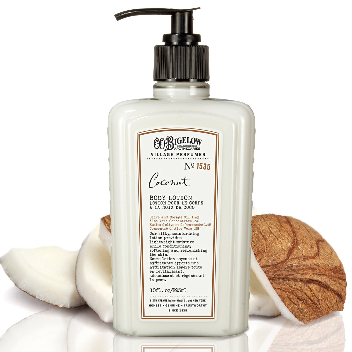 C. O. Bigelow front packaging showing 10 fl oz bottle and brand benefit