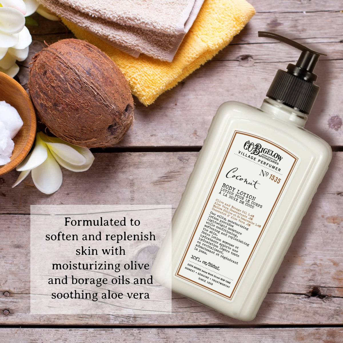 C. O. Bigelow ingredients label close-up showing aloe and oils