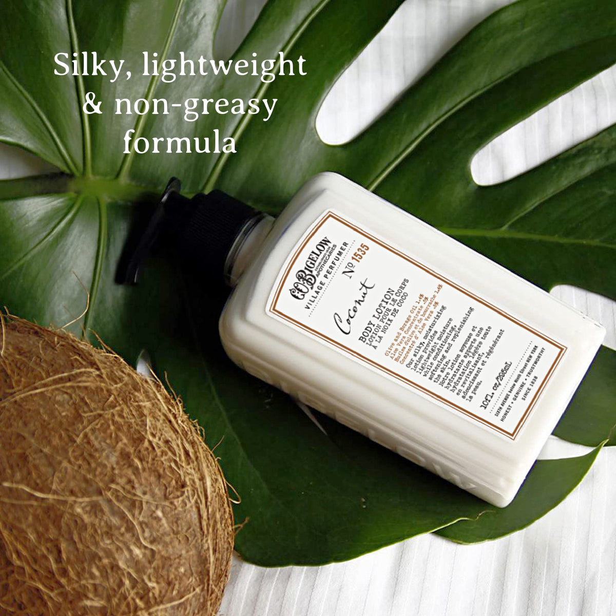 C. O. Bigelow lotion absorbed into palm showing non-greasy feel
