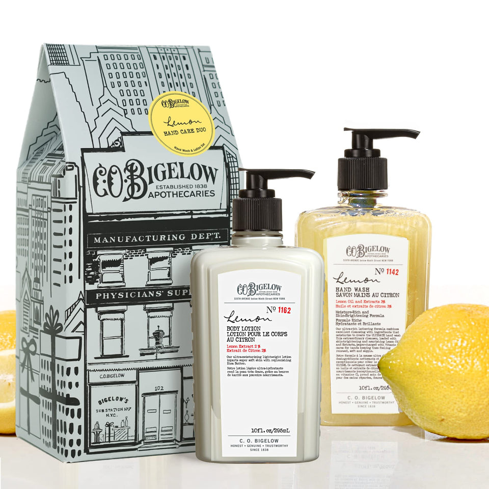 C. O. Bigelow apothecary box front view showing gift-ready presentation and charm