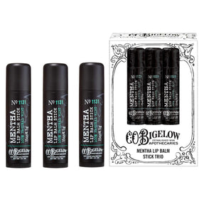 C. O. Bigelow front packaging showing three mint lip balm sticks for daily hydration