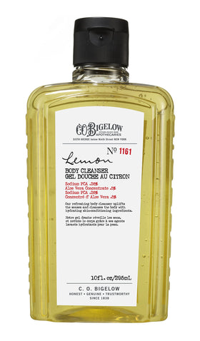 C. O. Bigelow lemon and aloe ingredients arranged, highlights natural lemon extract