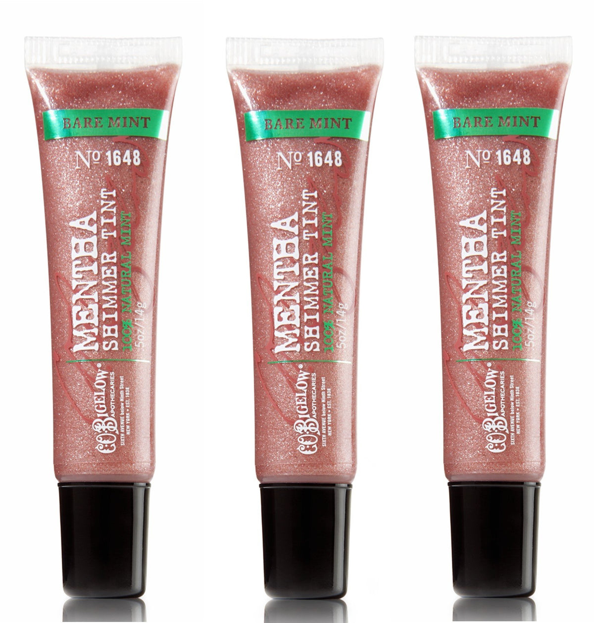 C. O. Bigelow front packaging showing three mint tint tubes and cooling effect