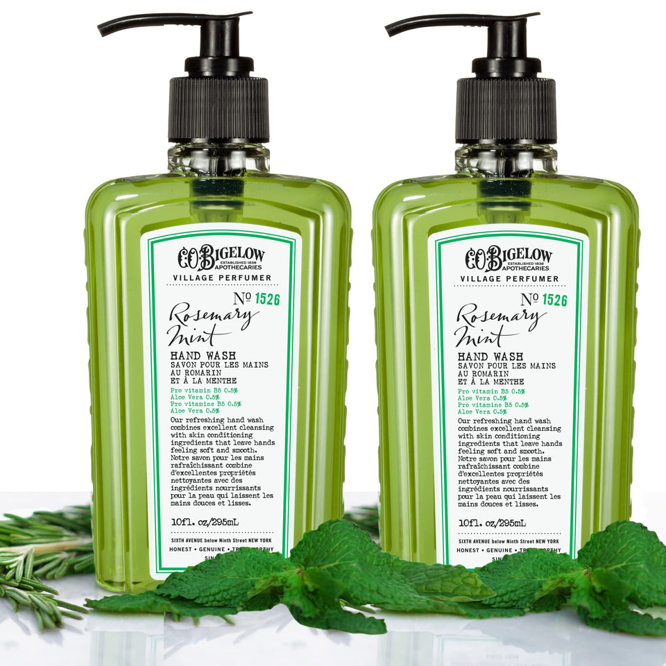C. O. Bigelow front packaging showing dual 10 fl oz bottles and rosemary mint label, fresh scent
