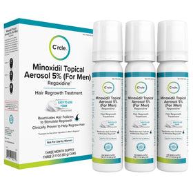 C'rcle front packaging of unscented 5% minoxidil foam showing product design and benefit