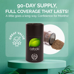 Caboki applicator bottle top view with shaker cap for precise application benefit