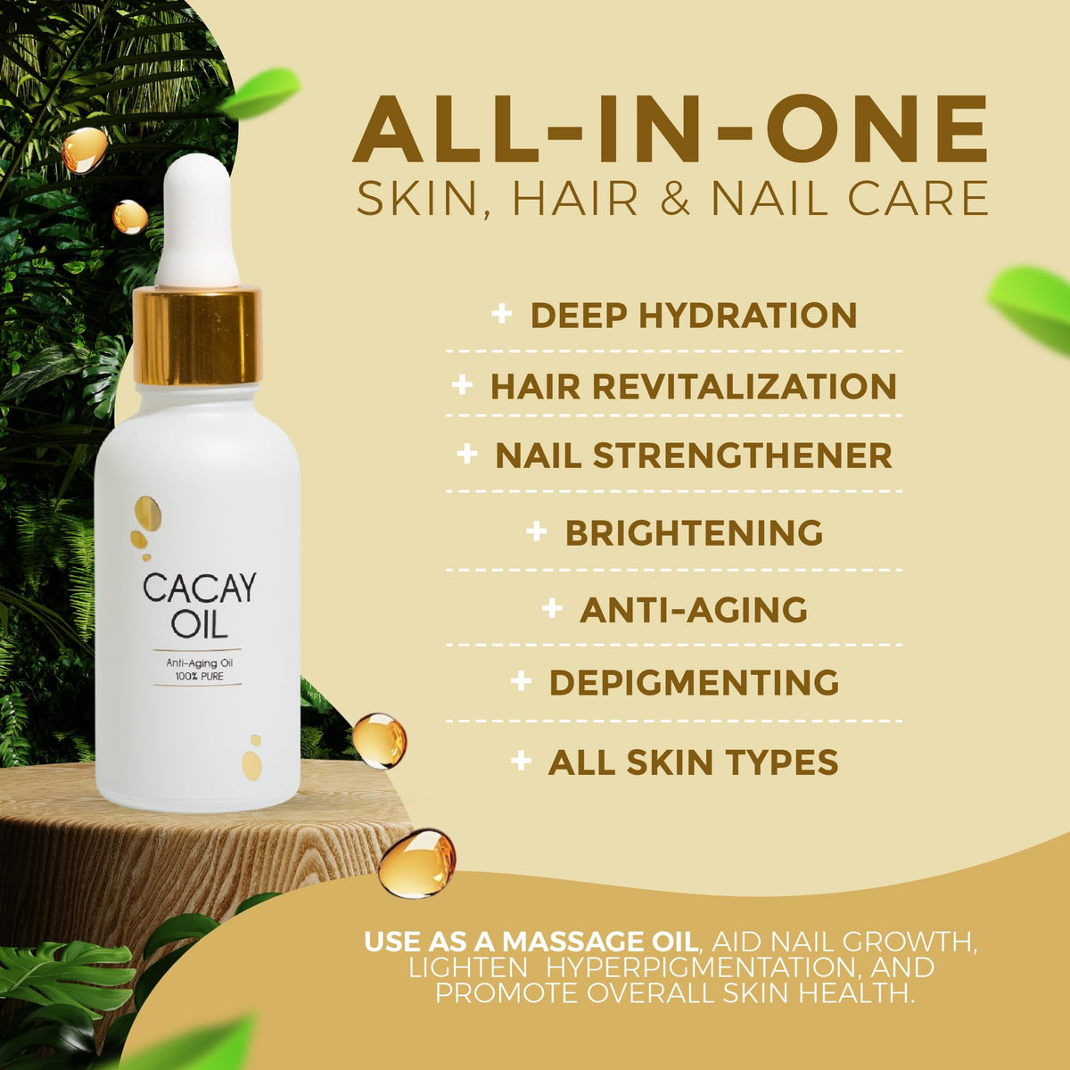 Cacay Pure bottle in hand demonstrating travel-friendly small size benefit