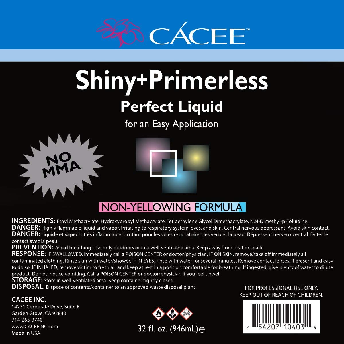 Cacee liquid texture close-up highlighting clarity and non-yellowing finish