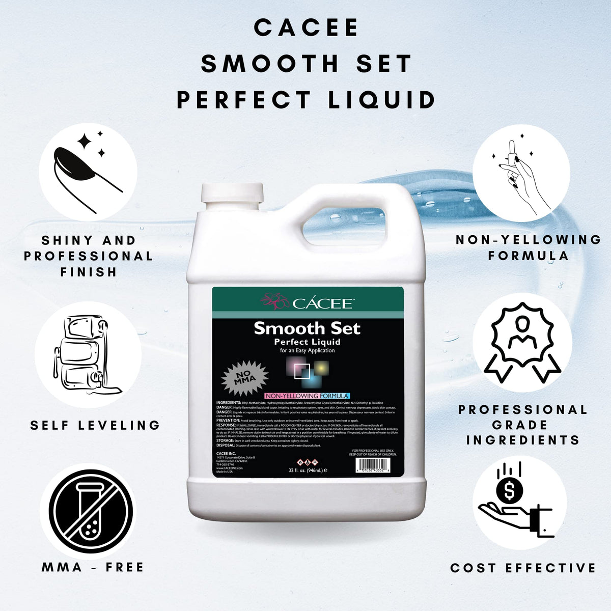 Close-up pouring Cacee monomer to show smooth consistency and control