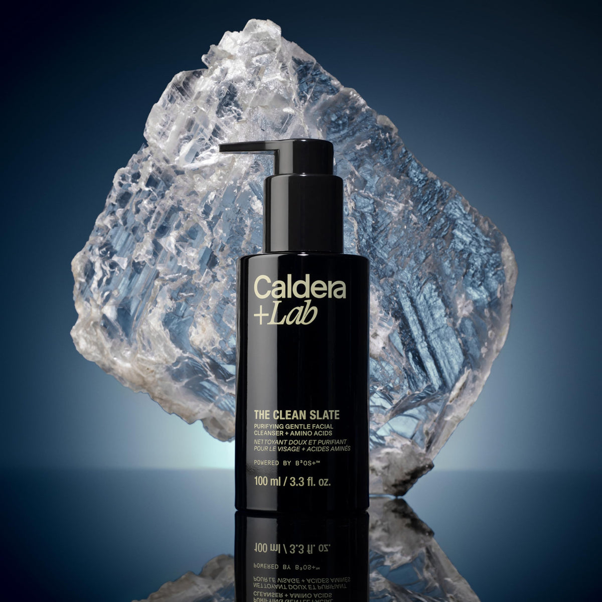 Caldera + Lab bottle beside soft cloth showing soothing daily use