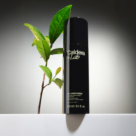 Caldera + Lab conditioner in hand being applied to hair for easy one-minute routine benefit