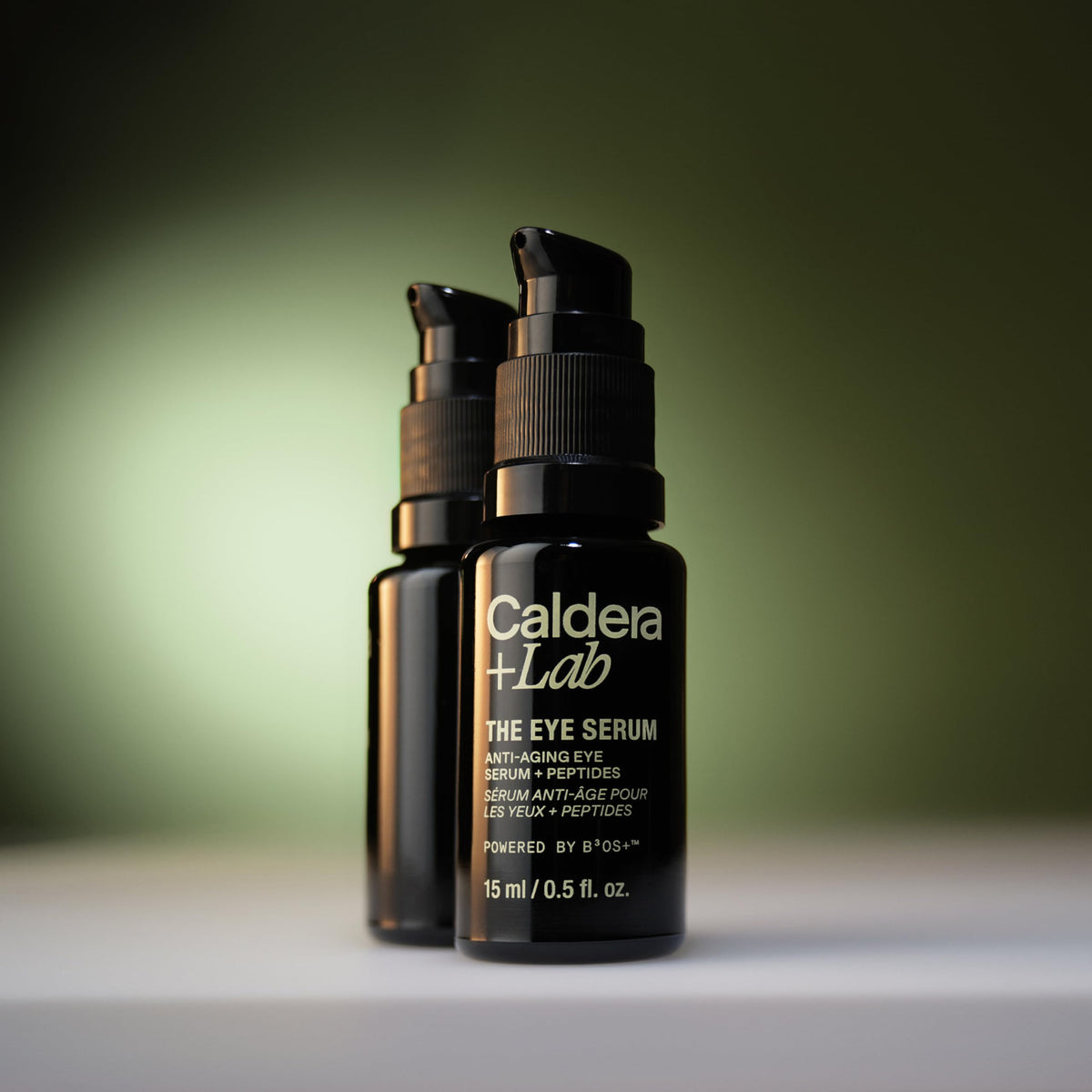 Caldera + Lab serum on bathroom counter in routine setting for daily use benefit