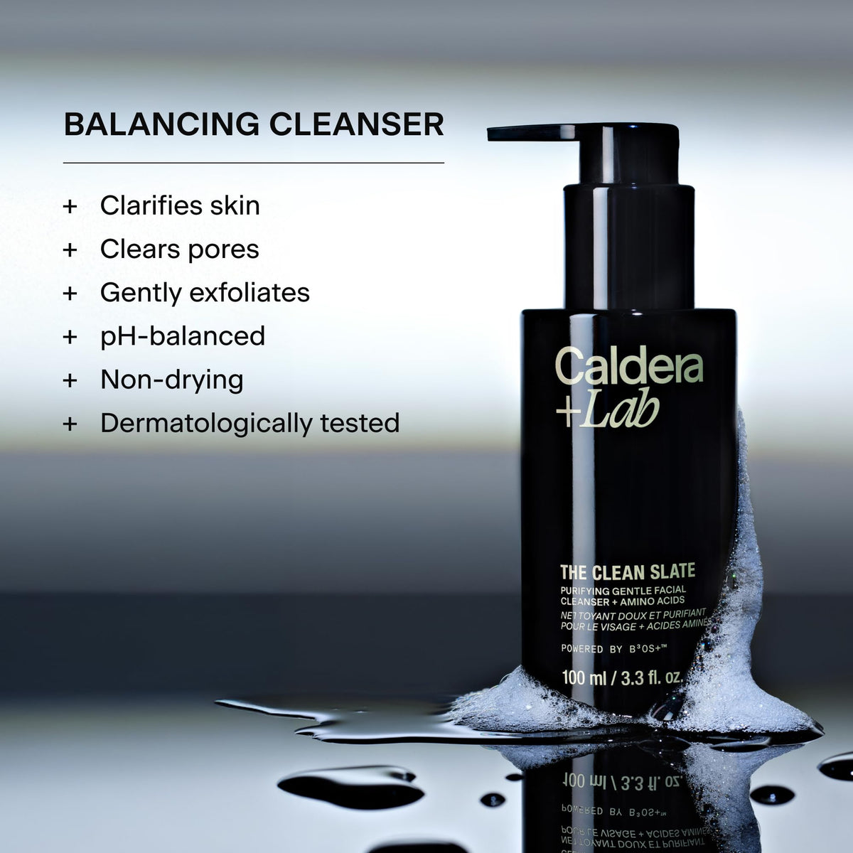 Caldera + Lab products next to ruler for scale to show travel-friendly sizes