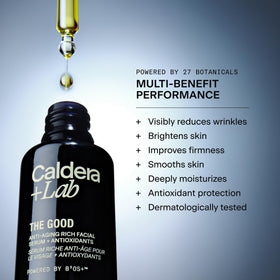 Caldera + Lab The Good serum dropper dispensing lightweight oil for firming