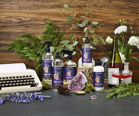 Caldrea refill on bathroom counter in lifestyle scene creating calming ambiance
