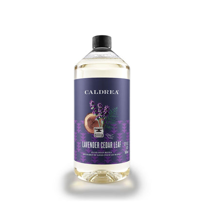 Caldrea front packaging showing 32 oz refill and lavender cedar scent benefit