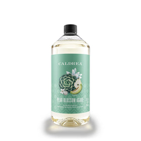 Caldrea front packaging showing 32 oz refill and pear blossom agave scent benefit refill savings