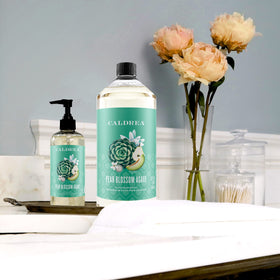 Caldrea hand soap lather close-up demonstrating gentle cleansing and softening benefit