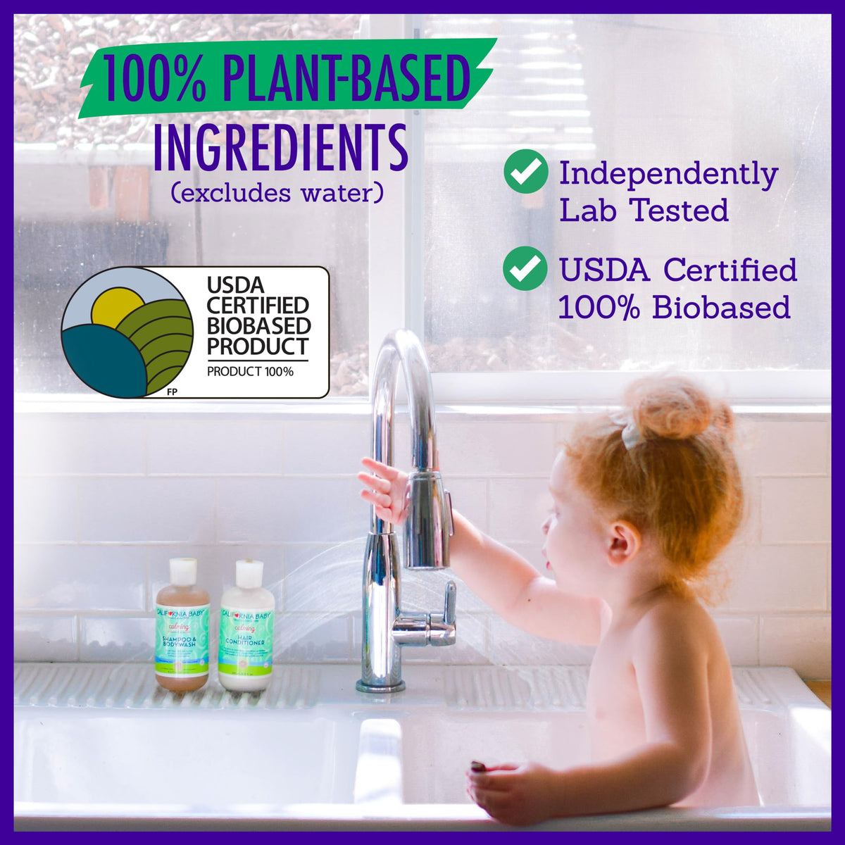California Baby conditioner on hands demonstrating smooth spreadability and detangling
