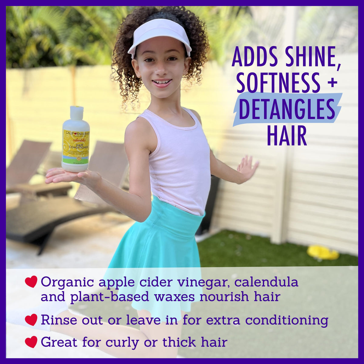 California Baby applied to child's hair demonstrating easier combing benefit
