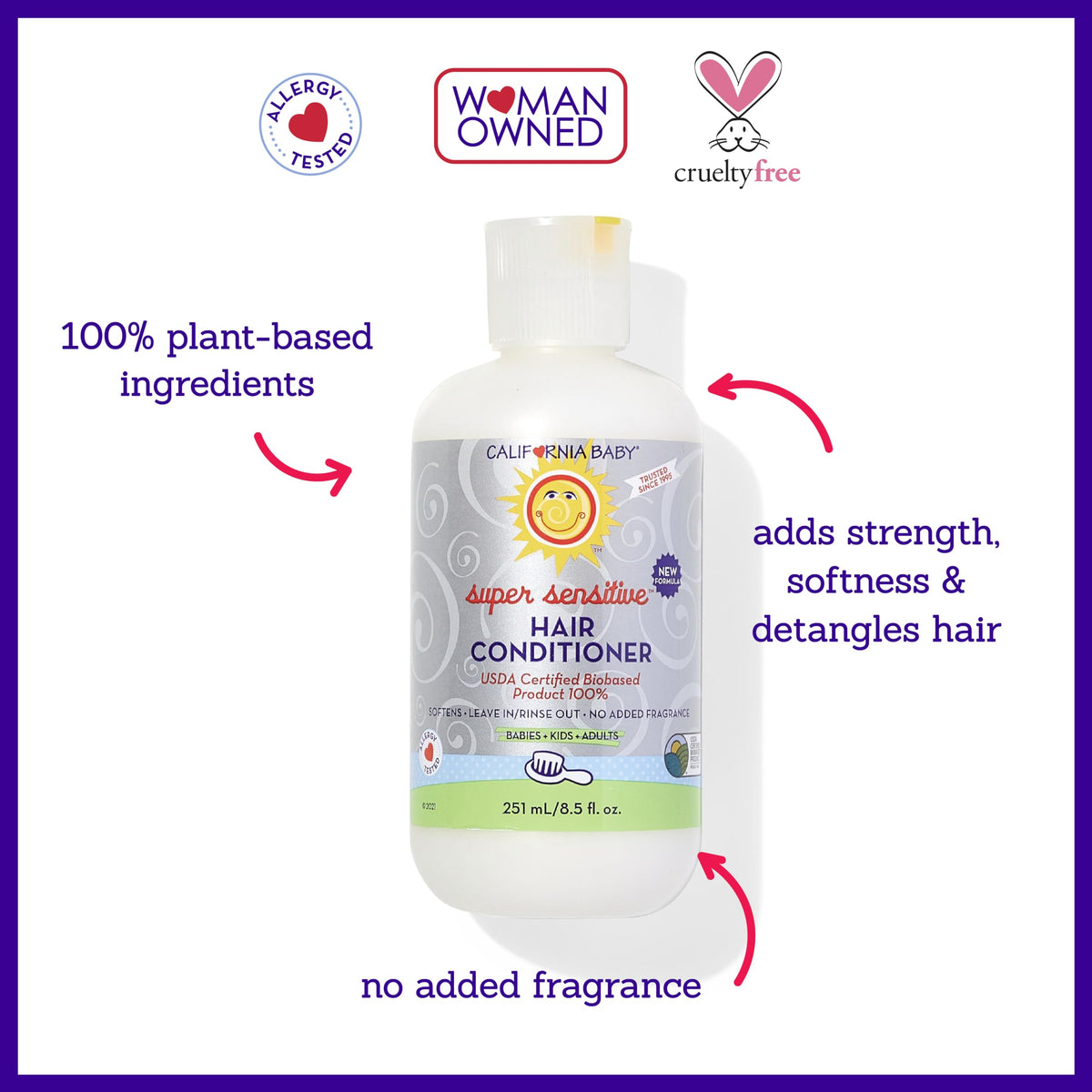 California Baby pump dispensing conditioner for easy use benefit