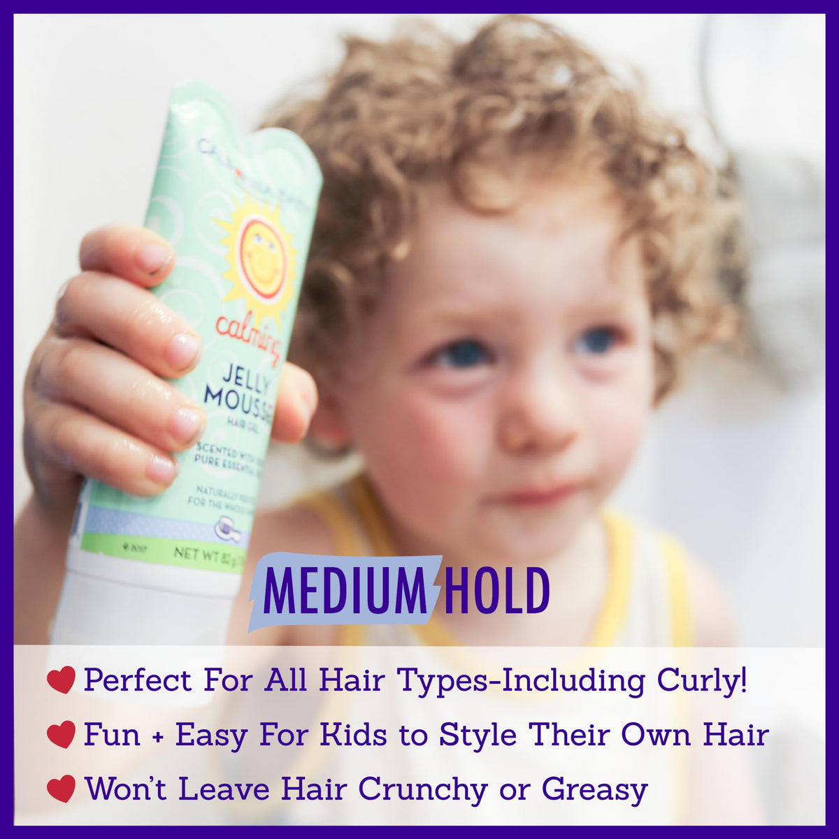 California Baby styled child bangs showing natural medium hold and definition
