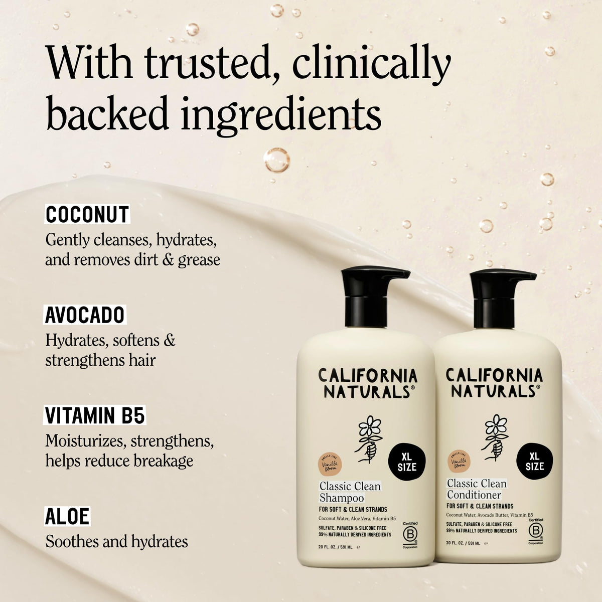 California Naturals conditioner cream pouring to demonstrate smooth detangling and hydration