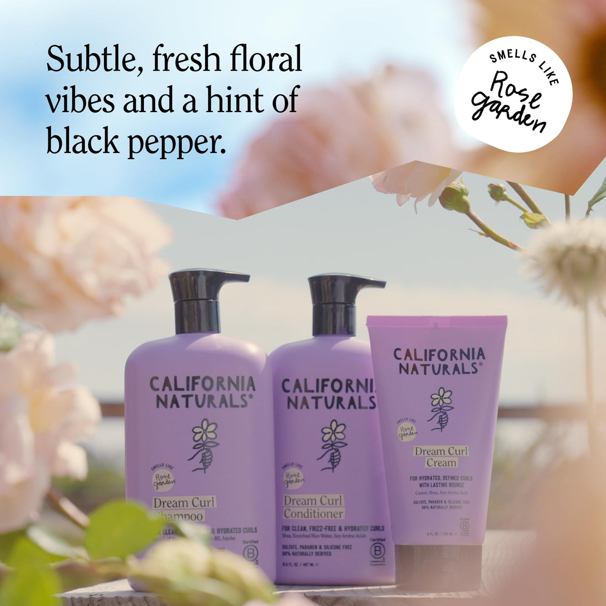 California Naturals lifestyle shot with rose garden scent and softness