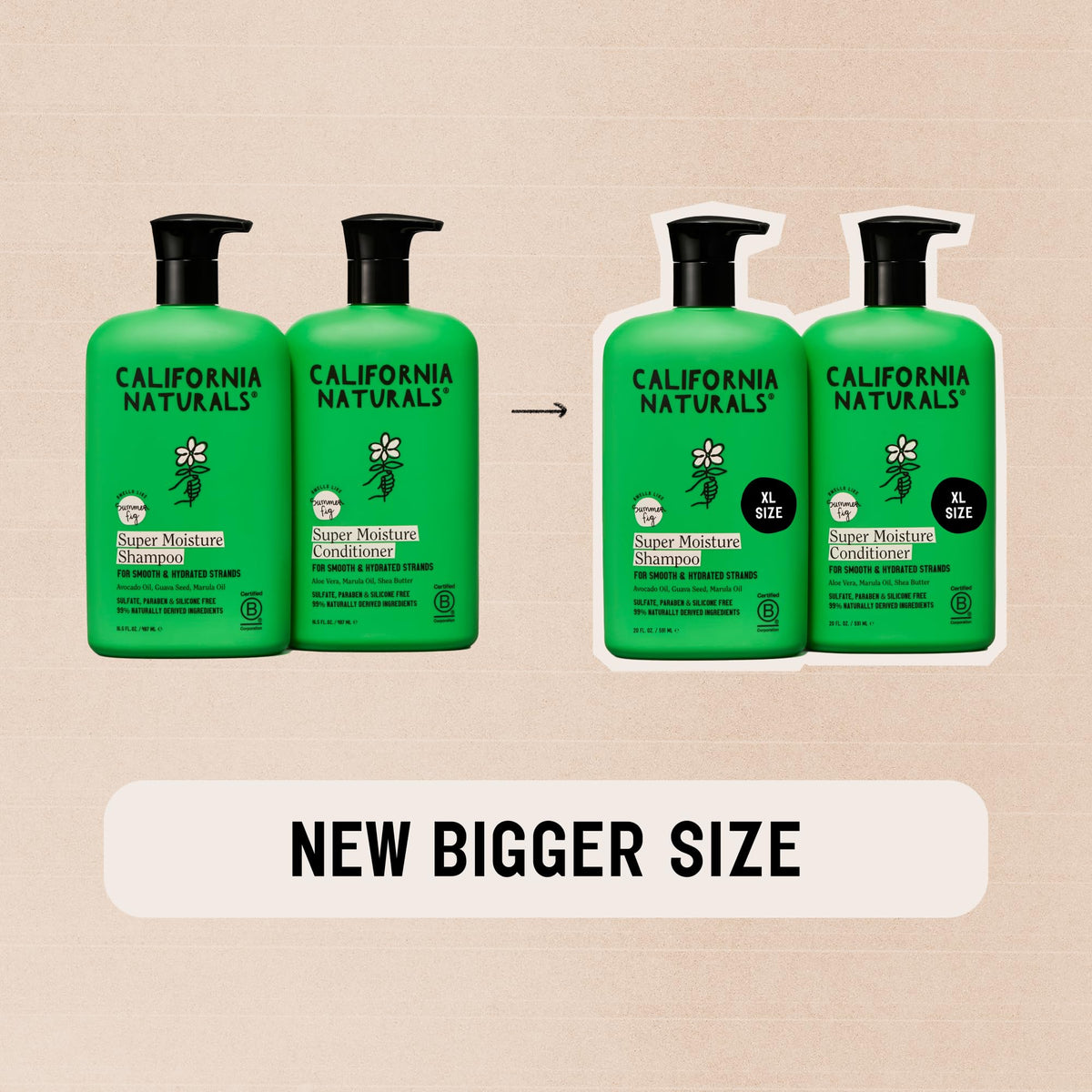 California Naturals Summer Fig and natural oils display emphasizing ingredient nourishment