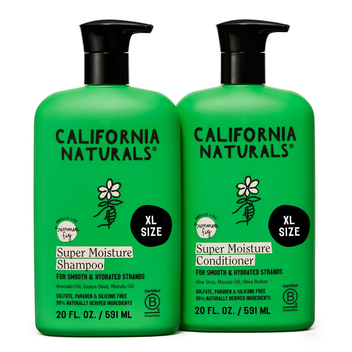 California Naturals front packaging showing full Summer Fig shampoo and conditioner set benefits