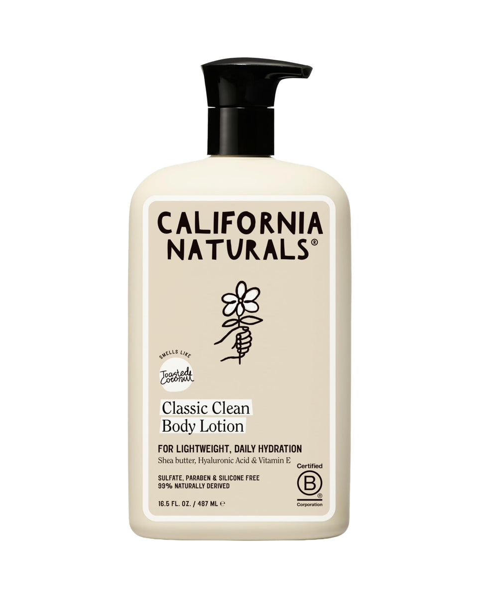 California Naturals front packaging shows toasted coconut scent and lightweight moisturizer benefit