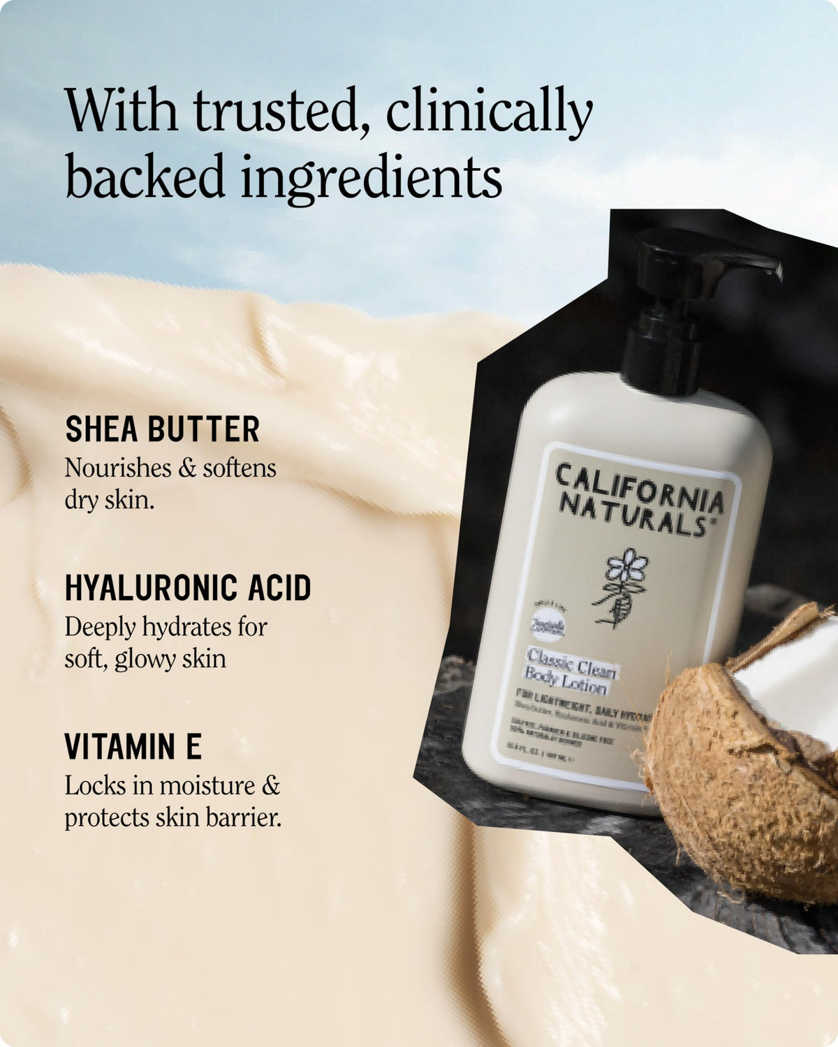 California Naturals pump dispenses lotion for easy daily application and quick hydration