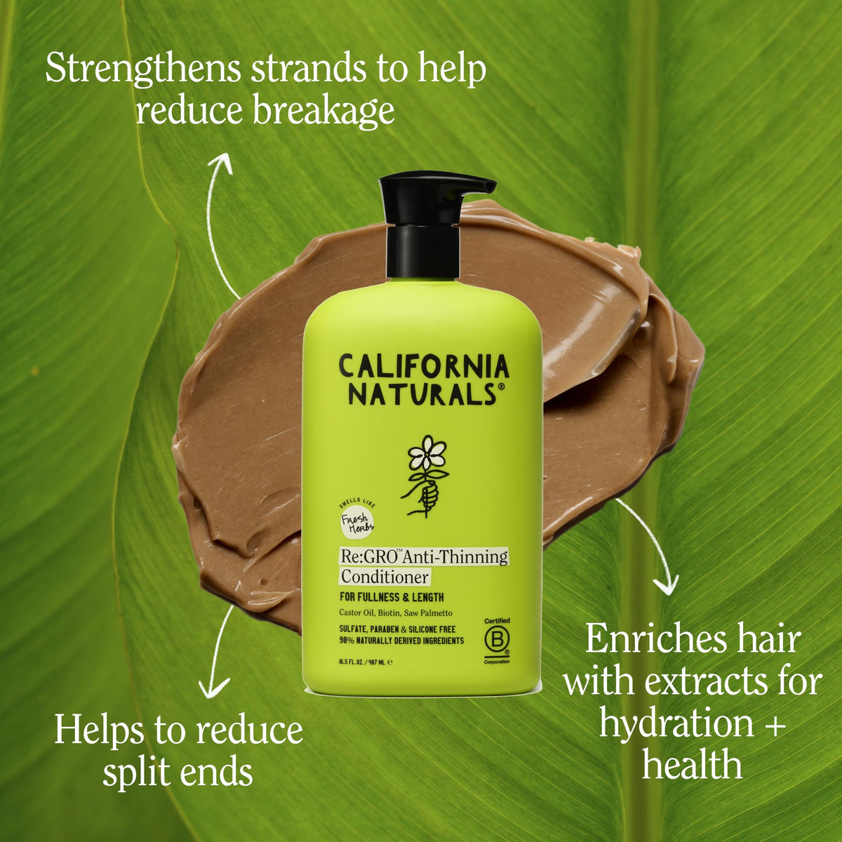 California Naturals Re:GRO back label close-up listing ingredients and benefits