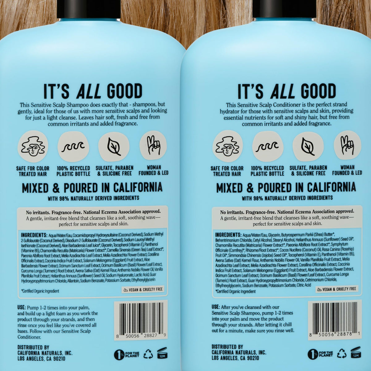 California Naturals bottles held in hand showing 16.5 oz size and scale