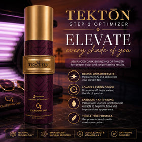 California Tan Optimizer applied in tanning bed showing deep bronzing benefit