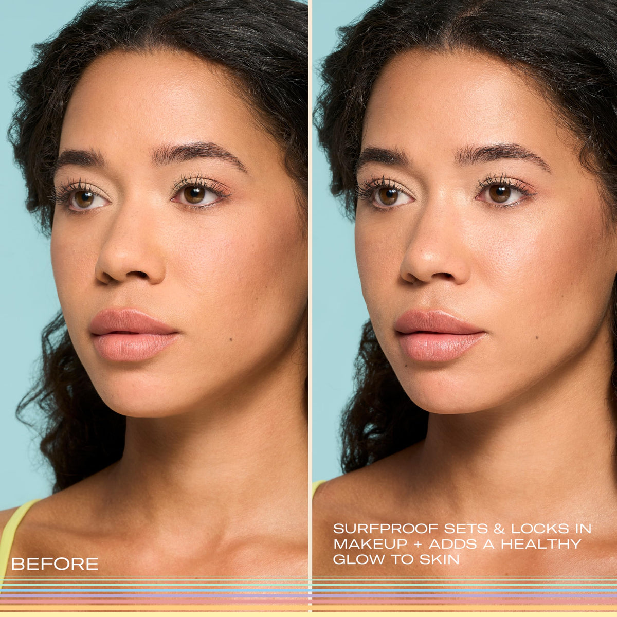 caliray mist action spraying across face area demonstrating long-lasting hold benefit