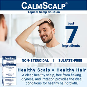 CalmScalp applying serum to scalp demonstration, soothes itch and redness